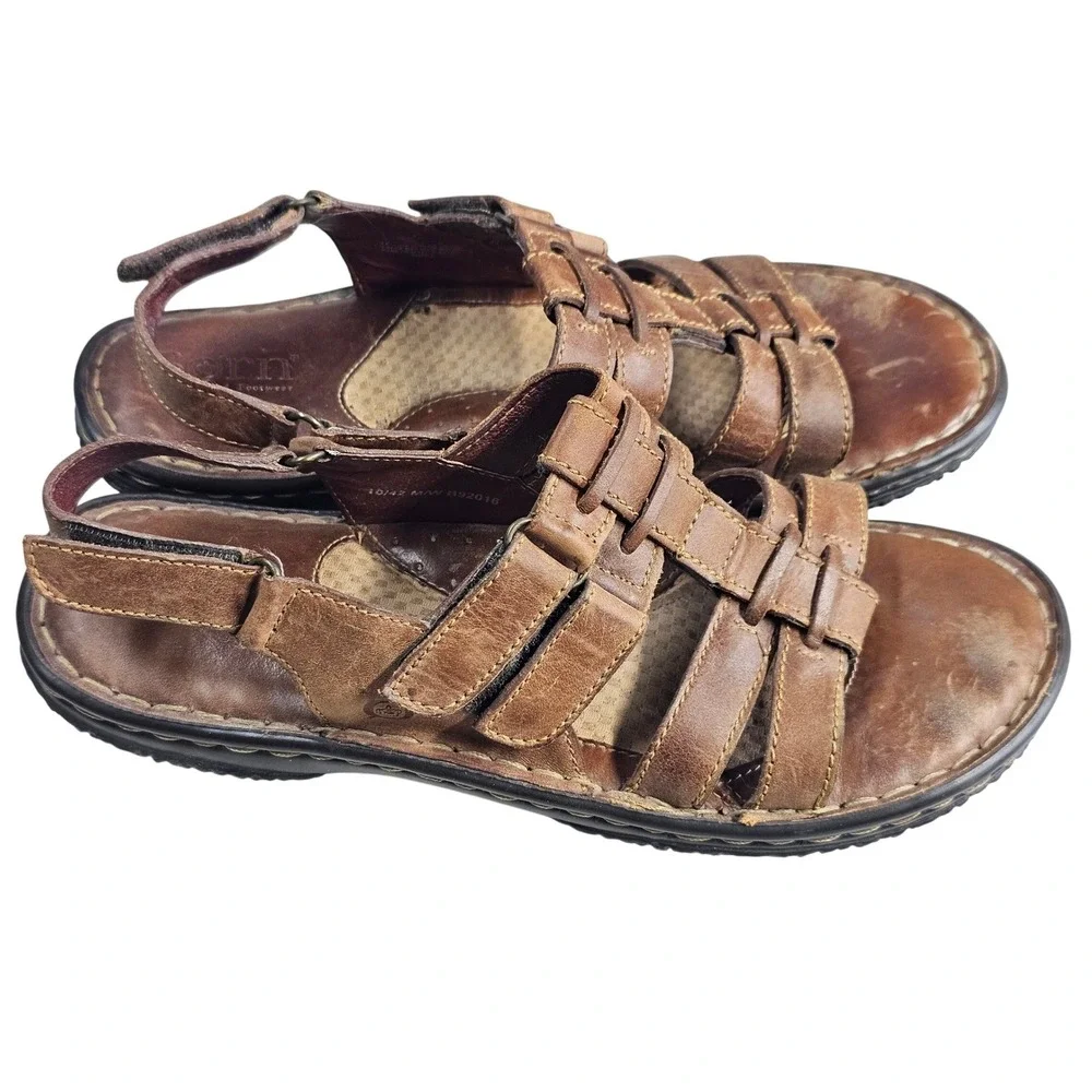 Born Mens Brown Leather Fisherman Sandals B92016 Size 10 Handcrafted Mexico